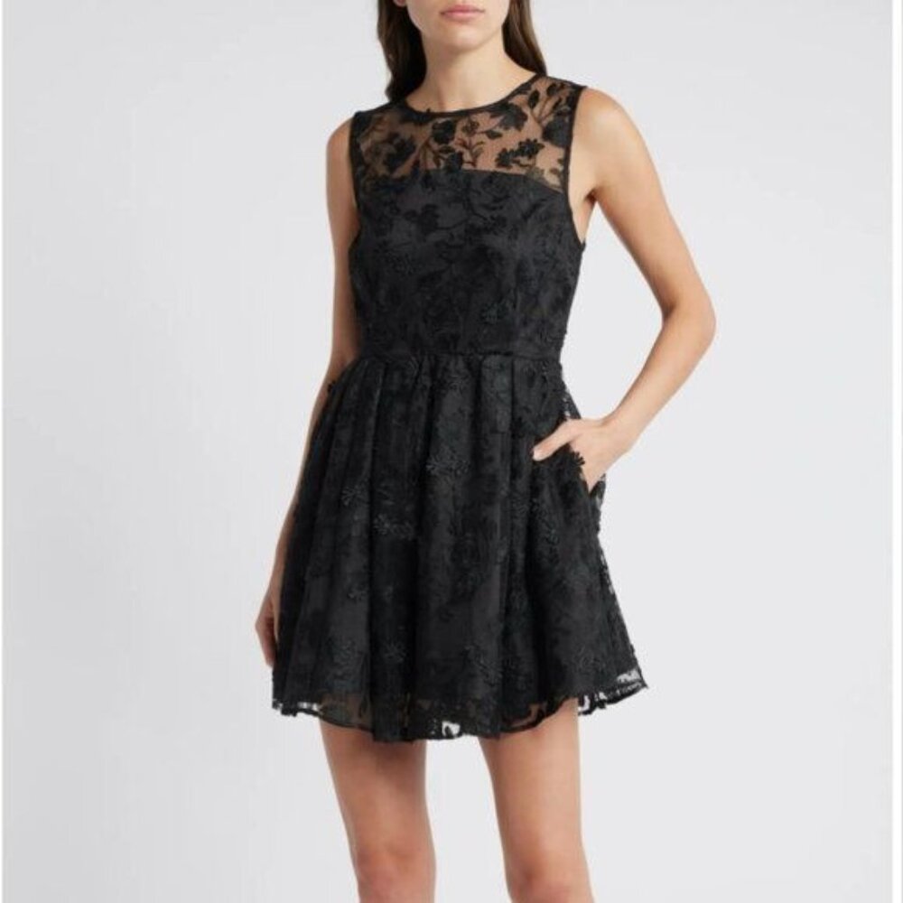 Chelsea28 3D‎ Black Lace Overlay Cocktail Mini Dress M Event Party HOCO